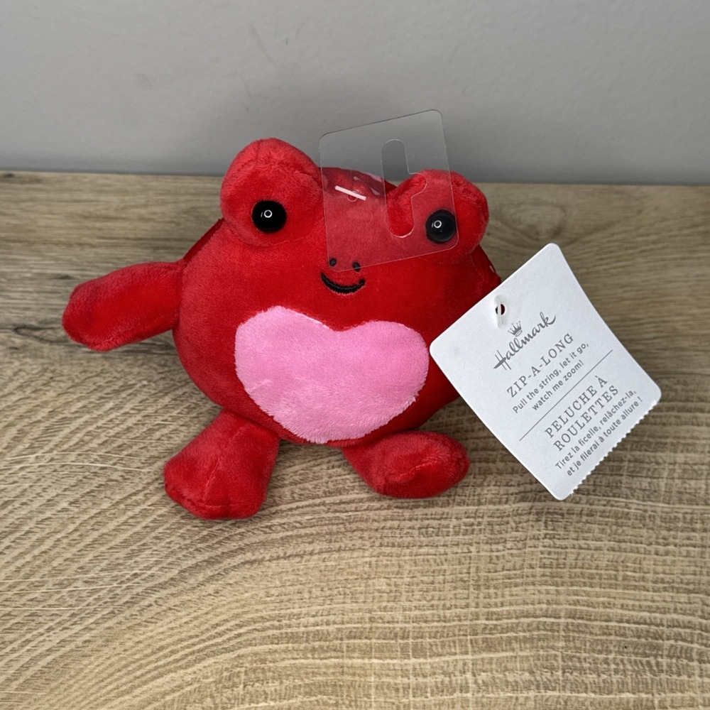 Hallmark Zip-A-Long‎ Red Frog Pink Heart Plush Valentine's Day Love Kawaii NWT